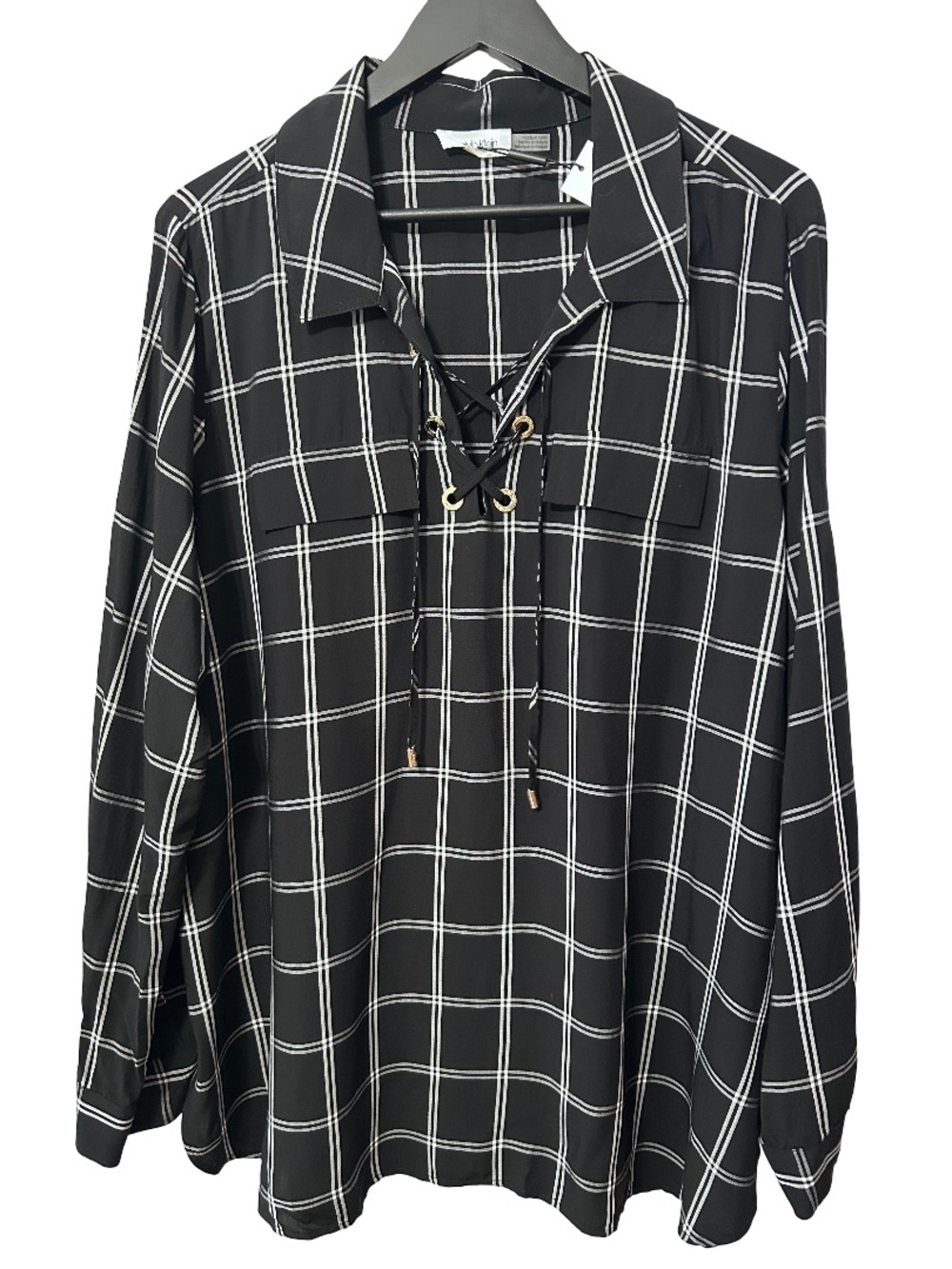 Calvin Klein Plaid Blouse Size XL NWT - Picture 3 of 12
